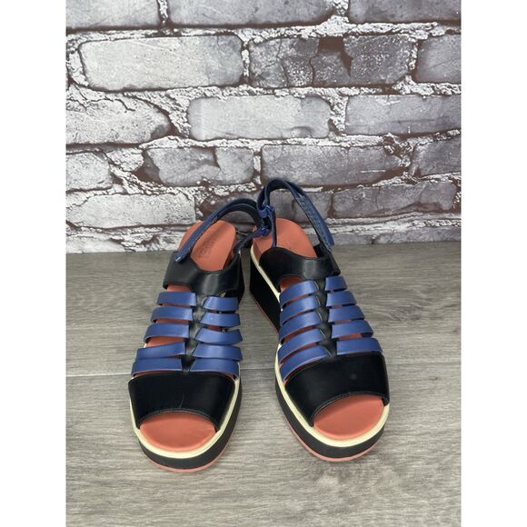 Camper Tropic Black Blue Leather Ankle Strap Wedge Sandals Women’s Sz 36EU/6M US - Picture 14 of 16